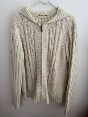 Tntrealife Cream Cable-Knit Zip Hoodie Sweater - Men